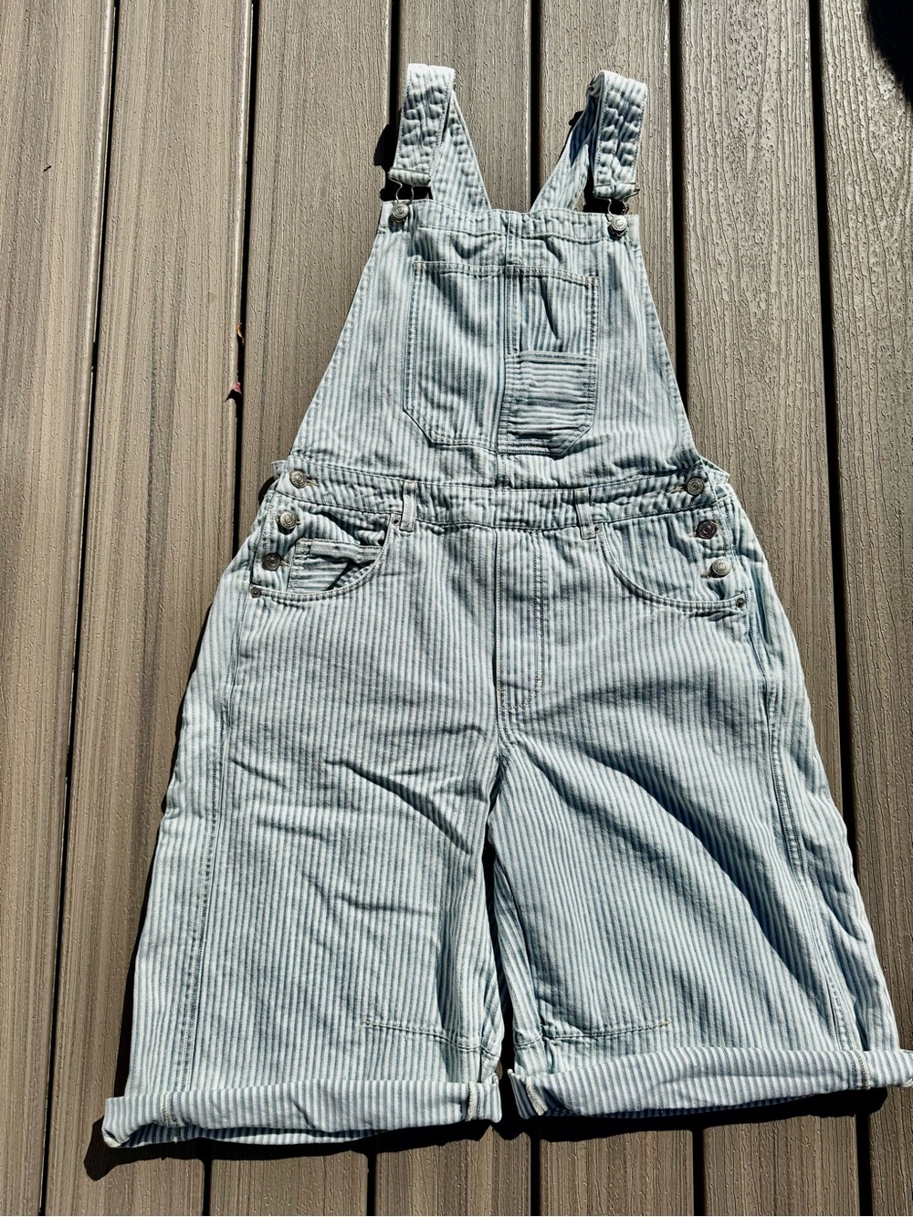 We The Free Good Luck Overall Railroad Light Blue & White Striped Overall Shorts